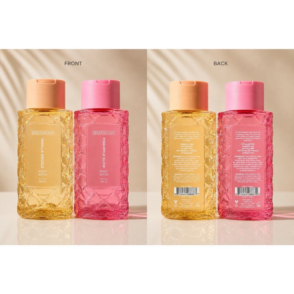 Spathecary Vanilla & Pineapple Body Wash Bundle Set Phthalate-Free 10 fl oz